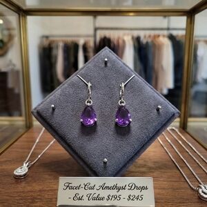 Faceted Amethyst Drop Earrings in Purple